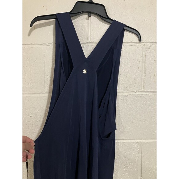 Donna Karan Active Midi-length Dress Womens Round-Neck Stretch Size XS Navy - Picture 7 of 16